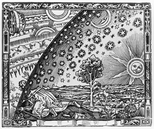 Holzstich 1888 - Flammarion - Wanderer am Weltenrand